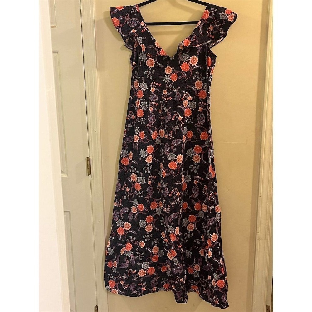 H Halston Women's S‎ Floral Ruffled Strap Knee Length Dress Multicolor NWOT